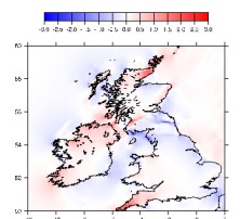 The anomalous north-south induced E-field (which results because of the lateral changes in conductivity within the UK as well as the high conductivity of the surrounding seas).